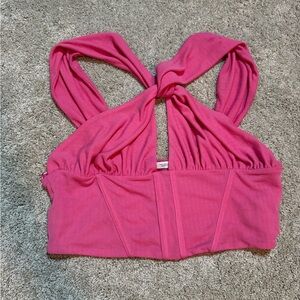 Zara Pink Twist Front Crop Top Women’s Size Large Cutout Sleeveless